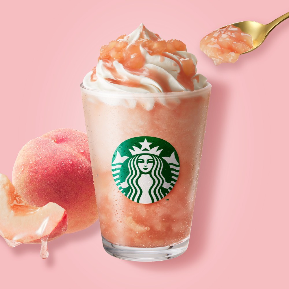 フラペチーノページ 新商品情報] ヘブンリー ピーチ フラペチーノ®︎ / チラックス